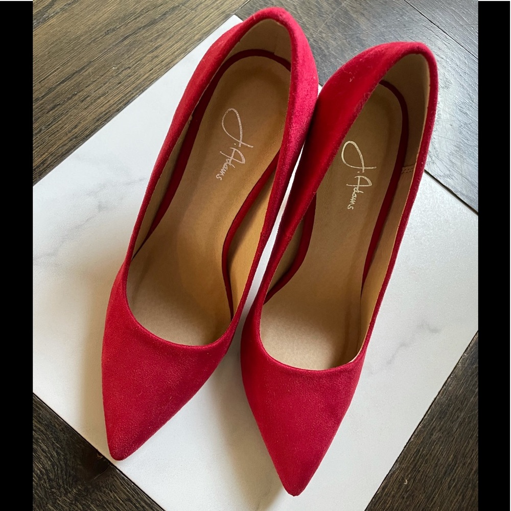 J Adam red suede pumps